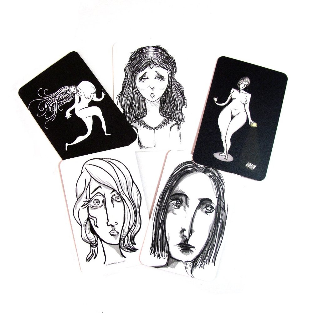 ART & ILLUSTRATION CARDS SET of (5) cards design by artist Javier Martinez